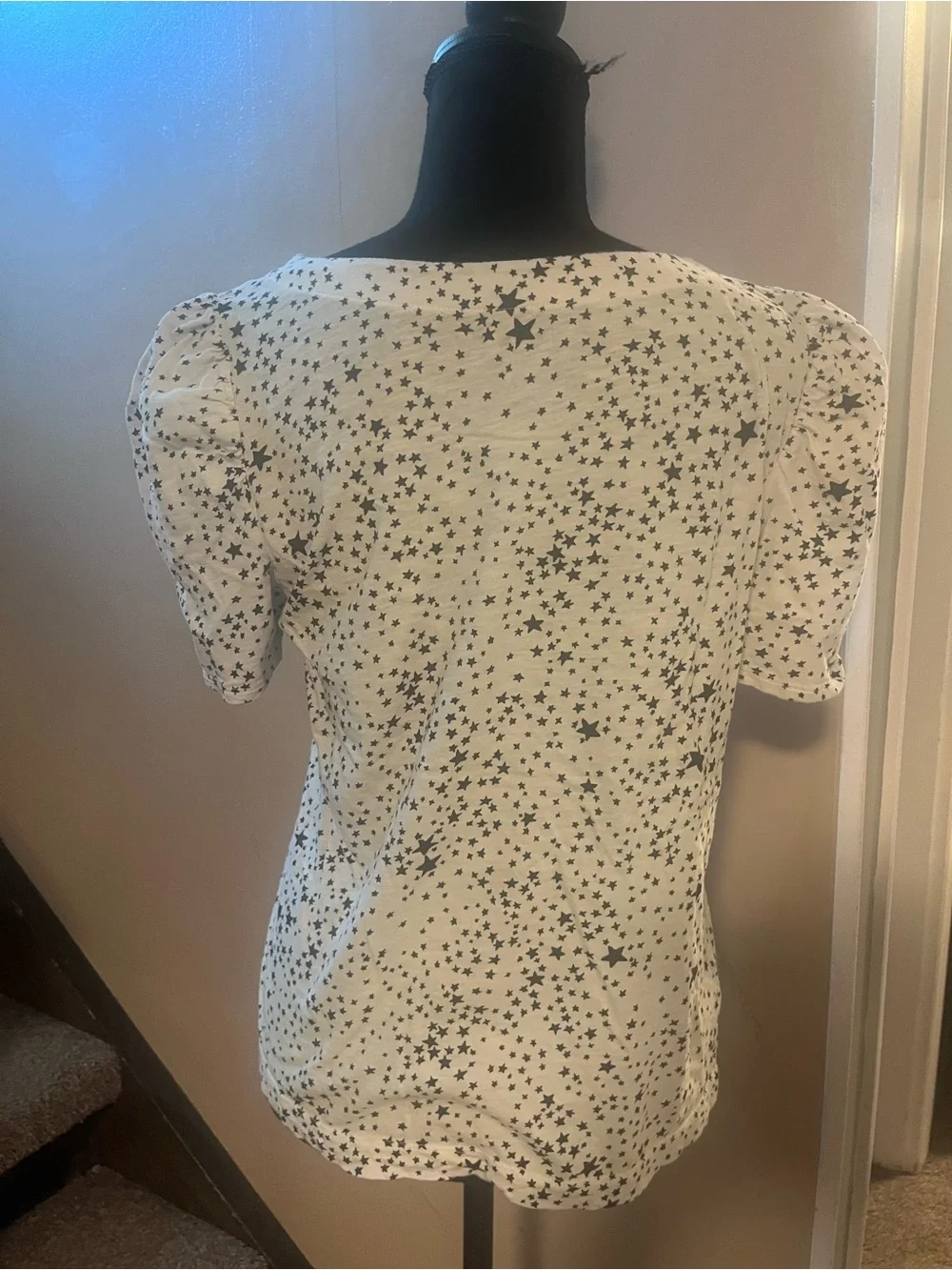 Loft Women's blouse White Navy Stars size Small
